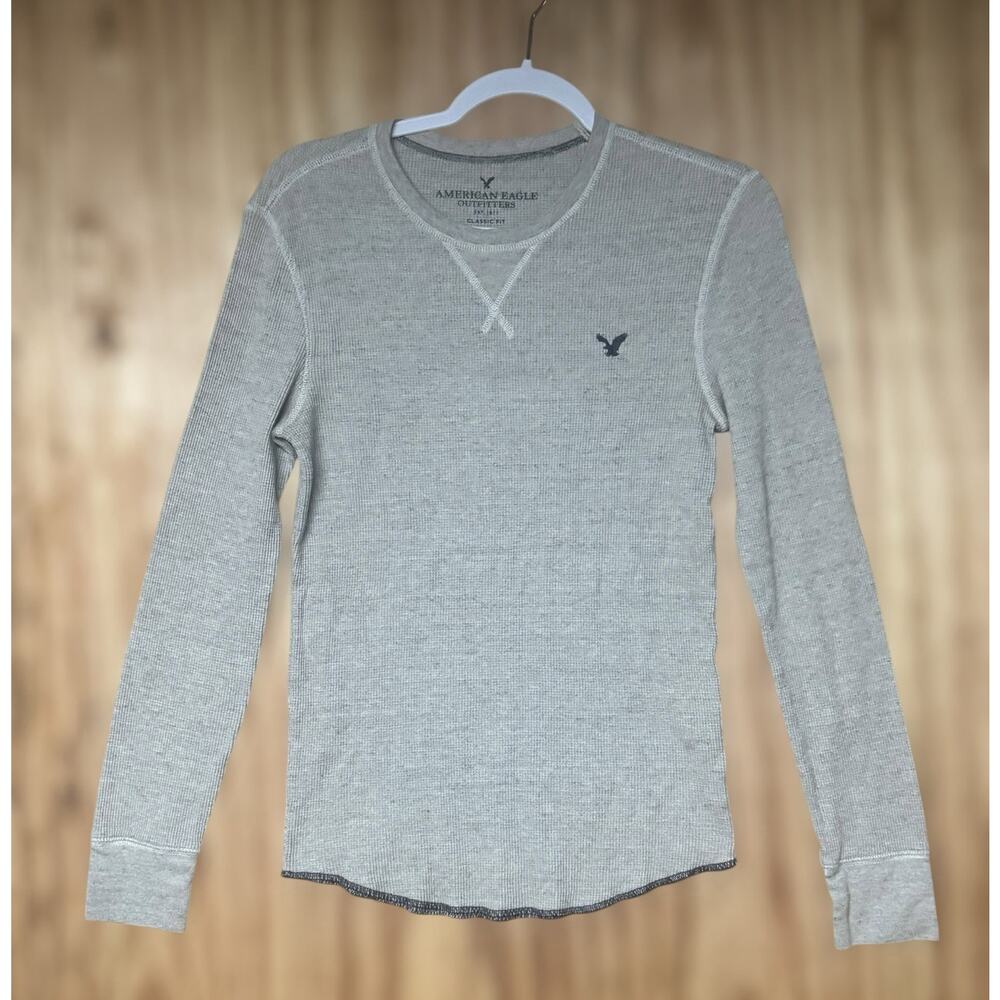 American Eagle Mens Size XS Gray Thermal Waffle Knit Shirt Old School Grunge